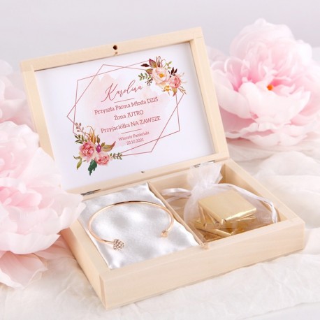 PREZENT na panieński w pudełku z bransoletką Rosegold Flowers