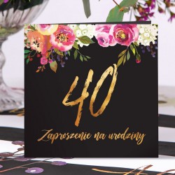 ZAPROSZENIA na 40 urodziny Boho eleganckie z kwiatami 10szt (+koperty)