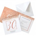 ZAPROSZENIA na 30 urodziny Rosegold Confetti 10szt (+koperty)