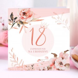 ZAPROSZENIA na 18 urodziny Rosegold Flowers 10szt (+koperty)