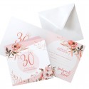 ZAPROSZENIA na 30 urodziny Rosegold Flowers 10szt (+koperty)