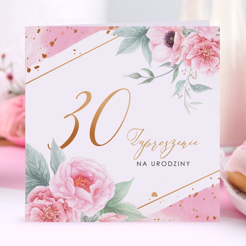 Zaproszenia na 30-ste urodziny z kwiatami piwonii