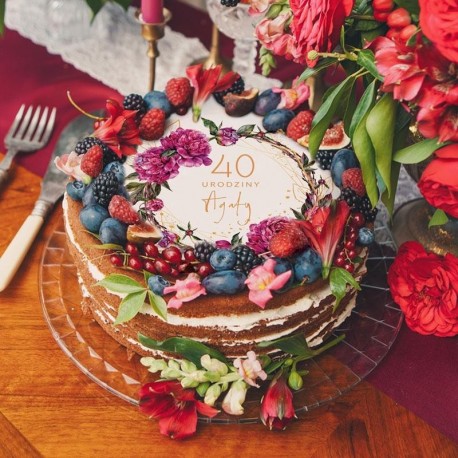 OPŁATEK na tort na 40 urodziny Boho Z IMIENIEM Ø20cm