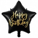 BALON foliowy urodzinowy gwiazda 40cm Happy Birthday CZARNY