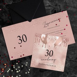 ZAPROSZENIA na 30 urodziny Glamour Glitter 10szt (+czarne koperty)