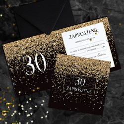 ZAPROSZENIA na 30 urodziny Black & Gold 10szt (+czarne koperty)