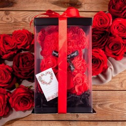 ZESTAW ZARĘCZYNOWY dla Niej Miś z róż Czerwony