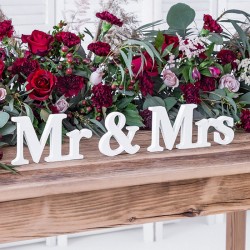 NAPIS drewniany na stół weselny Mr&Mrs BIAŁY