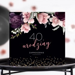 ZAPROSZENIA na 40 urodziny Flowery Black 10szt (+koperty)