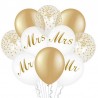 BUKIET zestaw balonów na ślub biało-złoty MIX 10szt MEGA