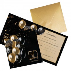 ZAPROSZENIA na 50 urodziny Gold Balloons 10szt (+koperty)