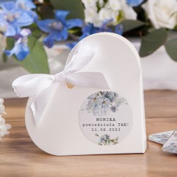 PUDEŁECZKA SERCA Niebieskie kwiaty 10szt (+etykiety+białe wstążki)