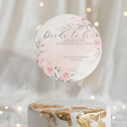 TOPPER na tort personalizowany Rosegold Flowers Bride + IMIĘ