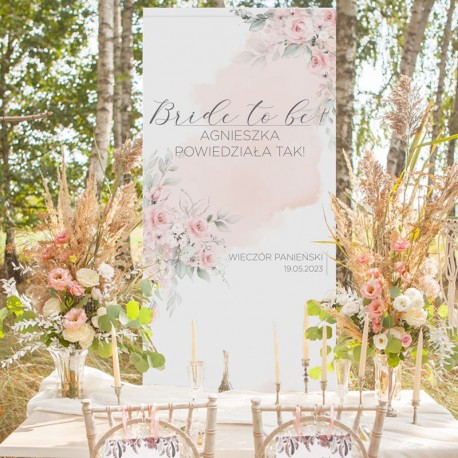 DEKORACJA sali na Panieński personalizowana + listwa 60x150cm Rosegold Flowers Bride