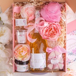BOX na Imieniny dla Niej z winem musującym Z IMIENIEM Mega Róż