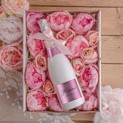 PREZENT dla Świadkowej Z IMIENIEM Wino musujące Ice Rose w kwiatach MEGA LUX