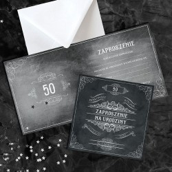 ZAPROSZENIA na 50 urodziny w stylu retro czarne 10szt (+koperty)