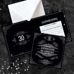 ZAPROSZENIA na 30 urodziny czarne w stylu retro 10szt (+koperty)