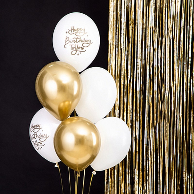 Balony urodzinowe białe złote happy birthday