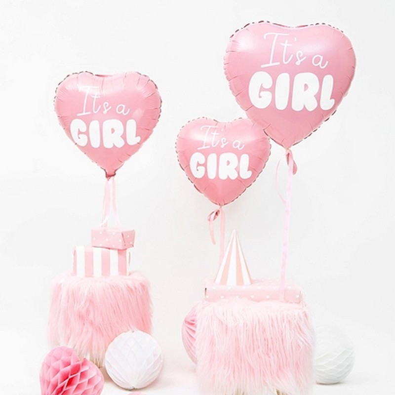 Balon foliowy w kształcie różowego serca z napisem It's a Girl