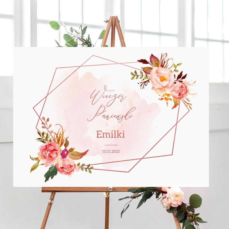 Personalizowany plakat na Wieczór Panieński w stylu Rosegold Flowers